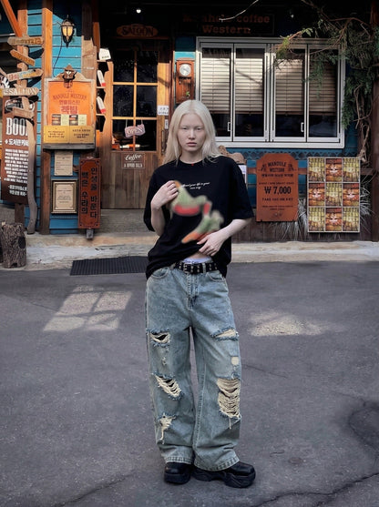 DAXUEN Abstract Graphic Relaxed-Fit T-Shirt — model photo