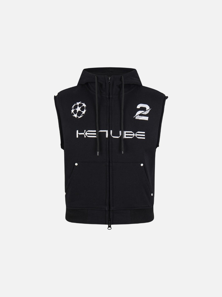 DAXUEN beige sleeveless abstract graphic hooded vest