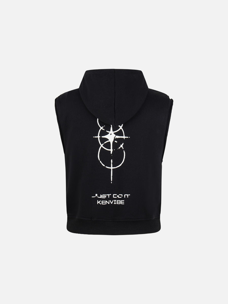 DAXUEN beige sleeveless abstract graphic hooded vest