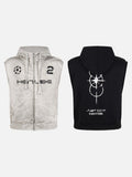 DAXUEN beige sleeveless abstract graphic hooded vest
