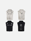DAXUEN beige sleeveless abstract graphic hooded vest