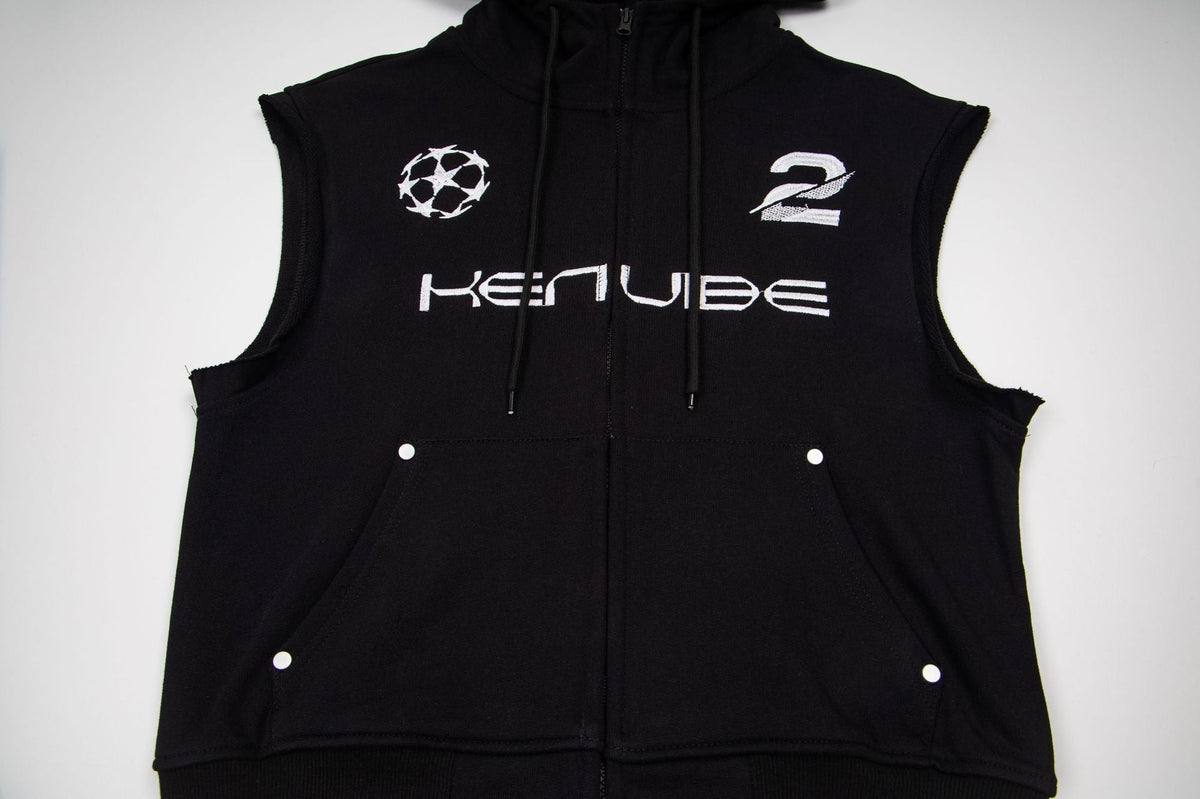 DAXUEN beige sleeveless abstract graphic hooded vest