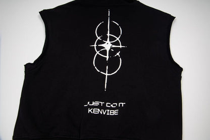 DAXUEN beige sleeveless abstract graphic hooded vest
