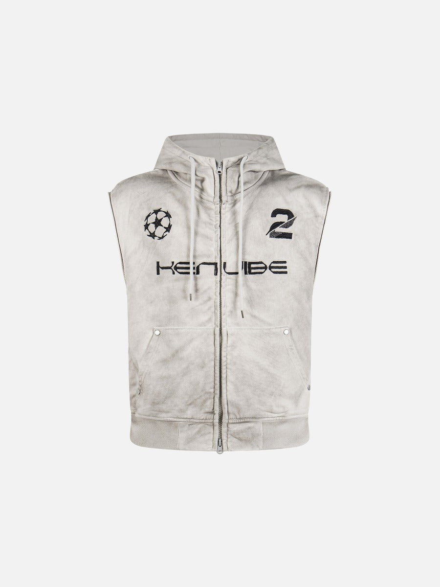 DAXUEN beige sleeveless abstract graphic hooded vest