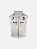 DAXUEN beige sleeveless abstract graphic hooded vest