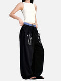 DAXUEN light grey marl wide-leg abstract graphic pants