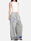 DAXUEN light grey marl wide-leg abstract graphic pants