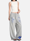 DAXUEN light grey marl wide-leg abstract graphic pants