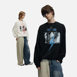 DAXUEN Abstract lightning graphic long sleeve crew neck t-shirt