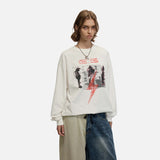 DAXUEN Abstract lightning graphic long sleeve crew neck t-shirt — model photo