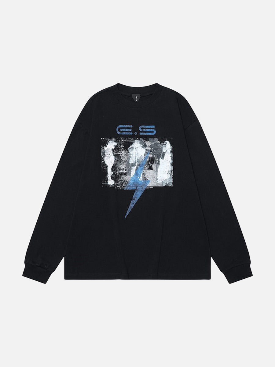 DAXUEN Abstract lightning graphic long sleeve crew neck t-shirt