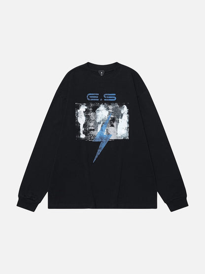 DAXUEN Abstract lightning graphic long sleeve crew neck t-shirt
