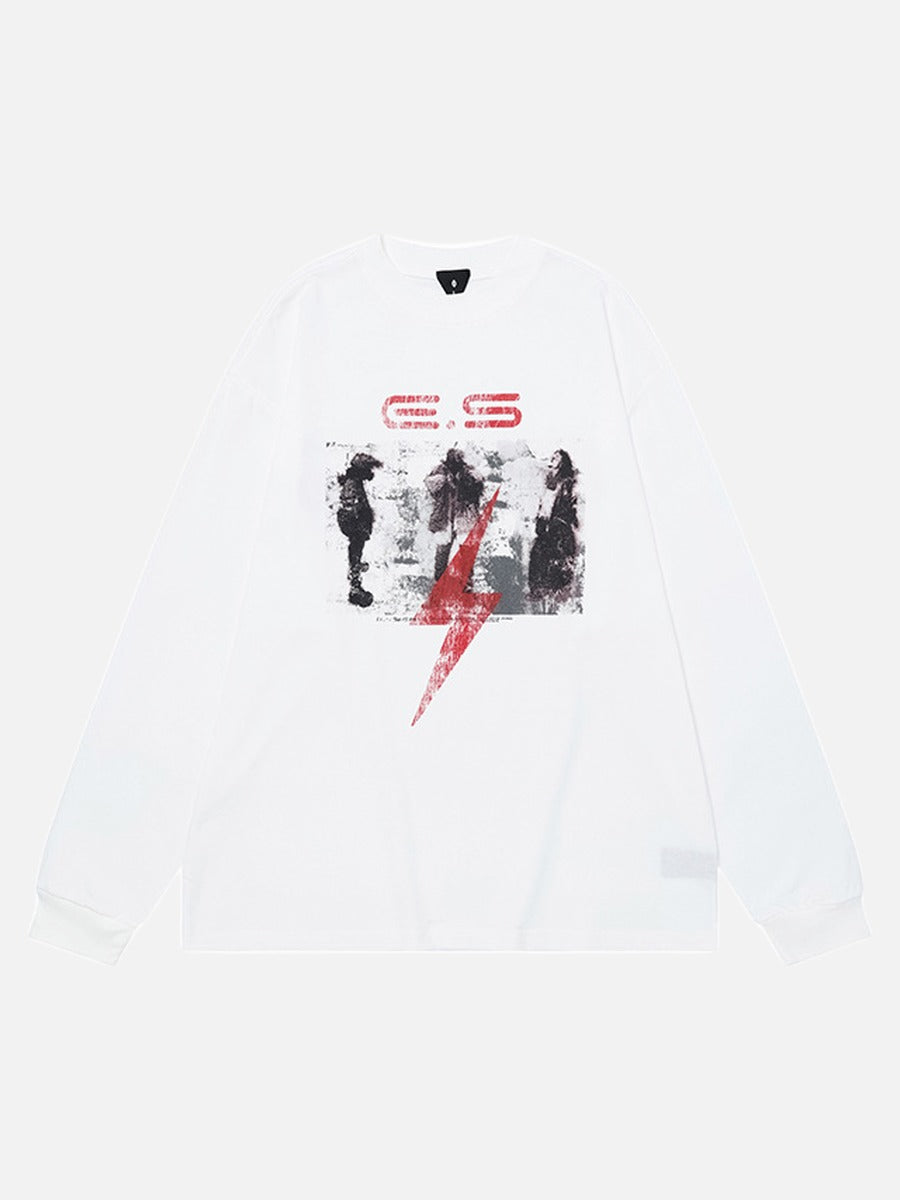 DAXUEN Abstract lightning graphic long sleeve crew neck t-shirt