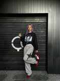 DAXUEN Abstract lightning graphic long sleeve crew neck t-shirt — model photo