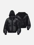 Abstract Mesh Knit Hooded Zip Sweater