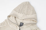 Abstract Mesh Knit Hooded Zip Sweater