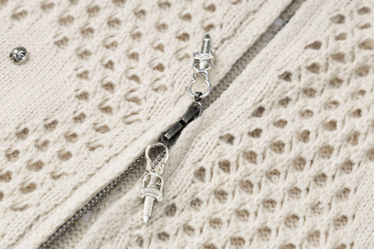 Abstract Mesh Knit Hooded Zip Sweater