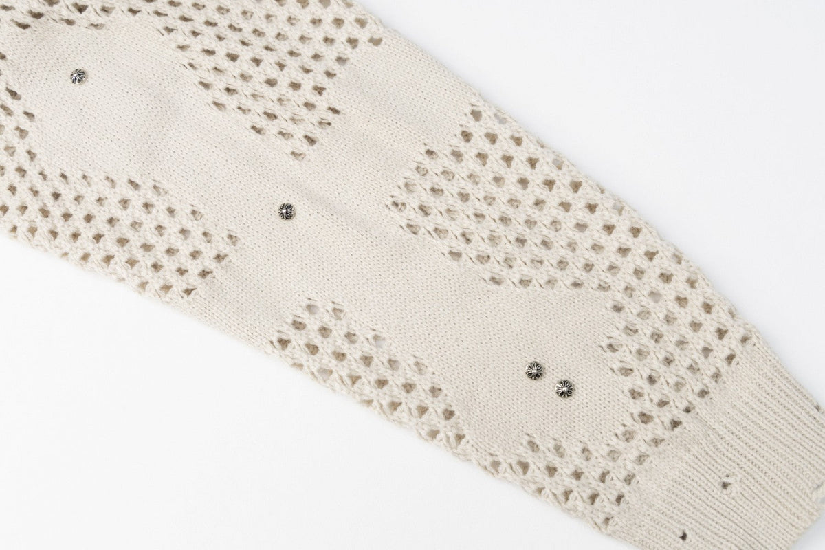 Abstract Mesh Knit Hooded Zip Sweater
