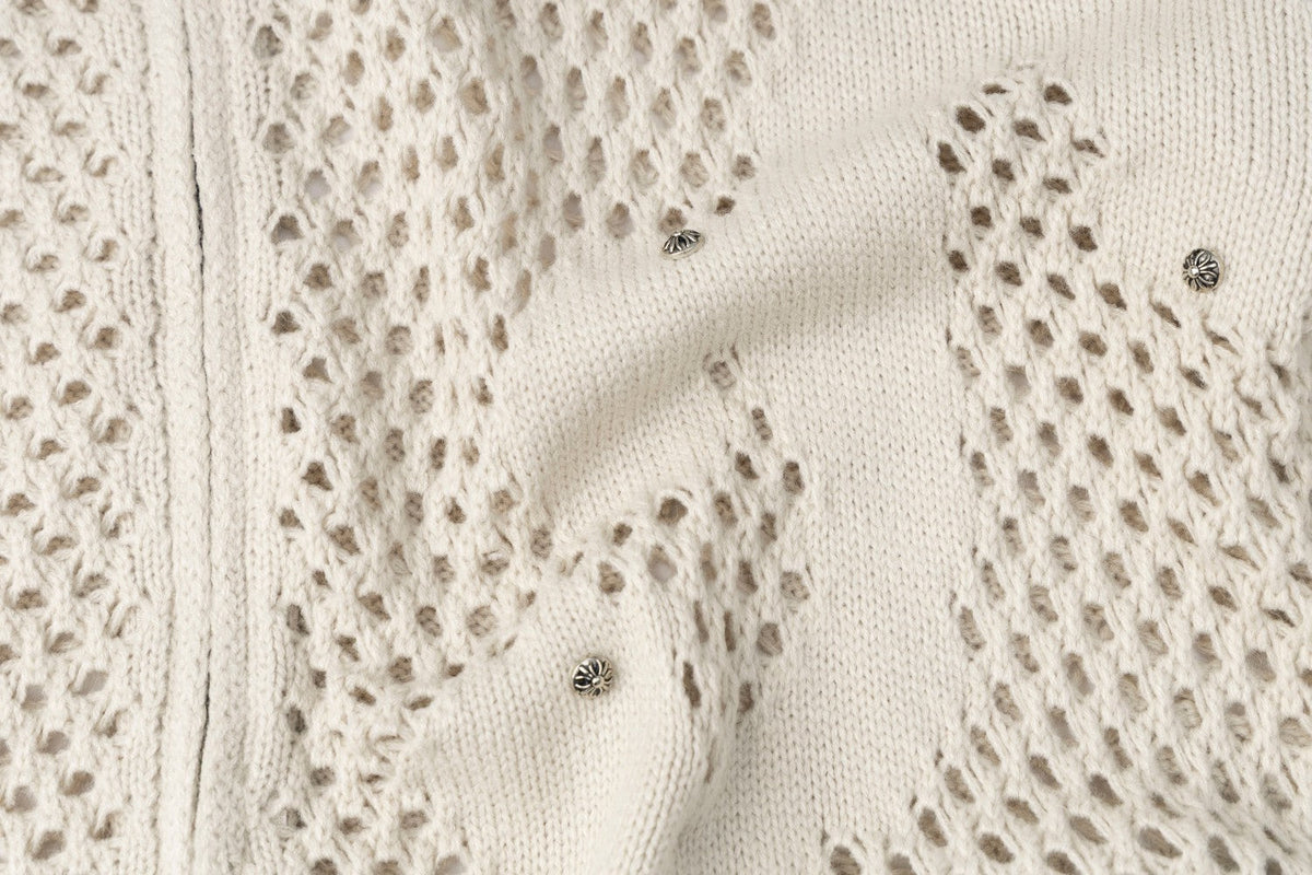 Abstract Mesh Knit Hooded Zip Sweater
