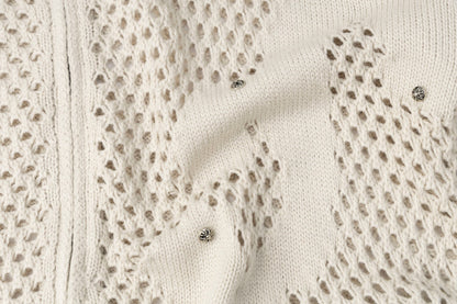Abstract Mesh Knit Hooded Zip Sweater