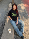 DAXUEN solid color oversized abstract motion graphic t-shirt — model photo