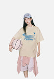DAXUEN solid color oversized abstract motion graphic t-shirt