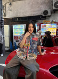 DAXUEN multi-color abstract graphic reversible button-up shirt — model photo