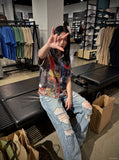 DAXUEN multi-color abstract graphic reversible button-up shirt — model photo