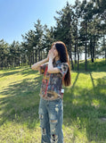DAXUEN multi-color abstract graphic reversible button-up shirt — model photo
