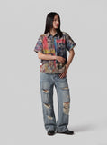 DAXUEN multi-color abstract graphic reversible button-up shirt — model photo