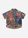 DAXUEN multi-color abstract graphic reversible button-up shirt