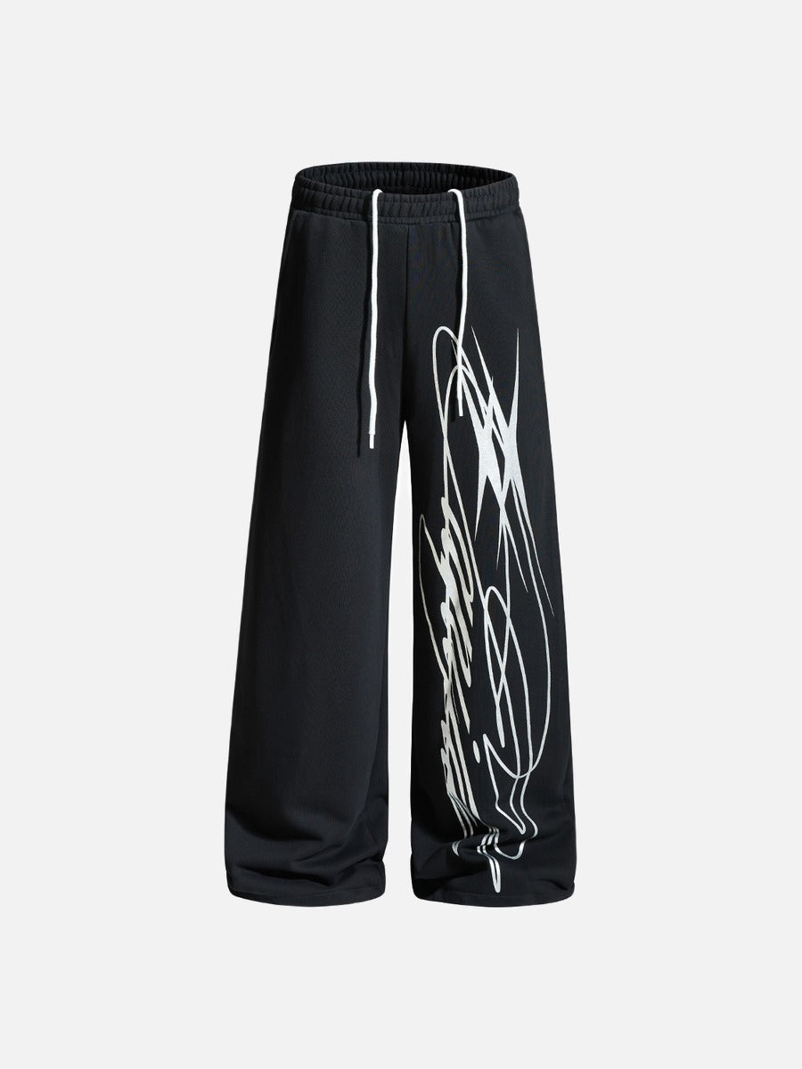 DAXUEN black wide-leg abstract graphic sweatpants
