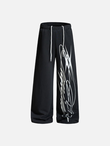 DAXUEN black wide-leg abstract graphic sweatpants
