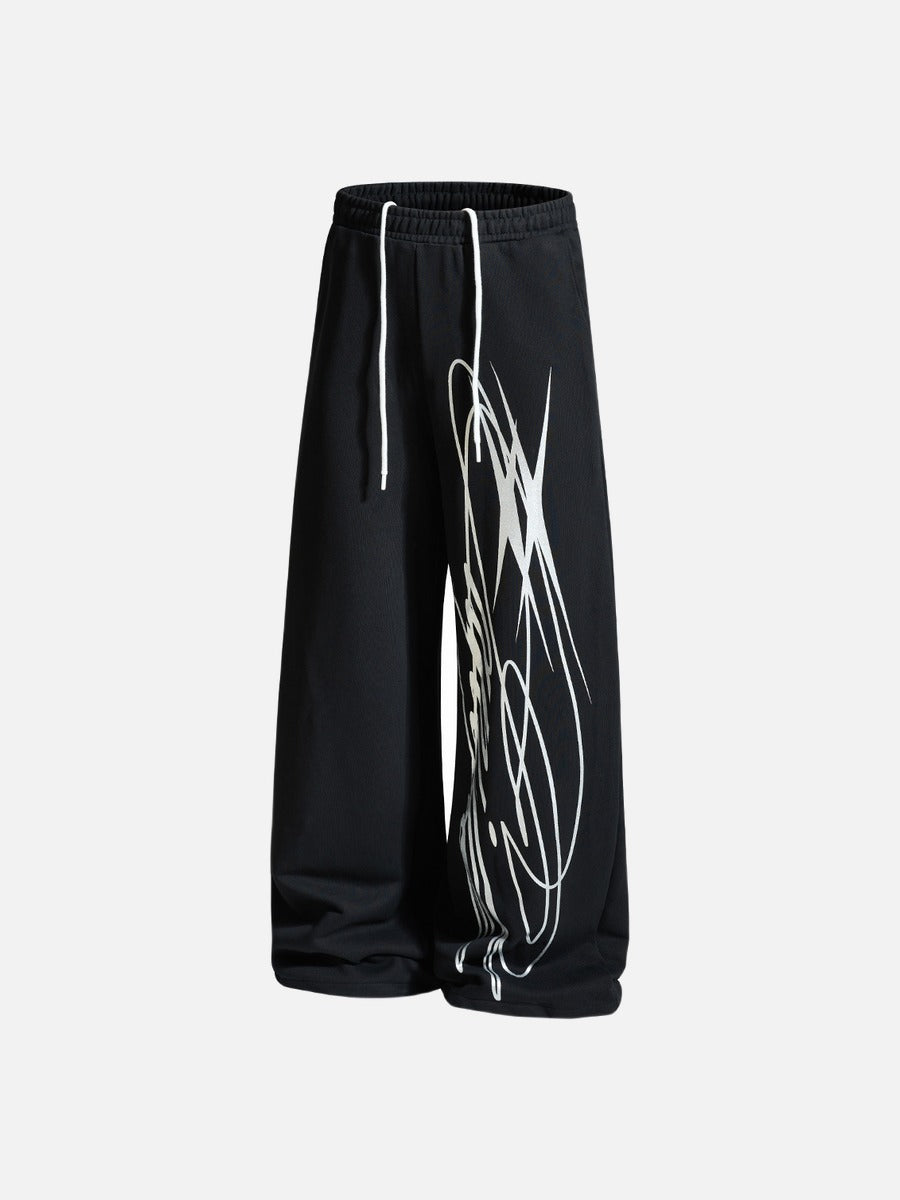 DAXUEN black wide-leg abstract graphic sweatpants
