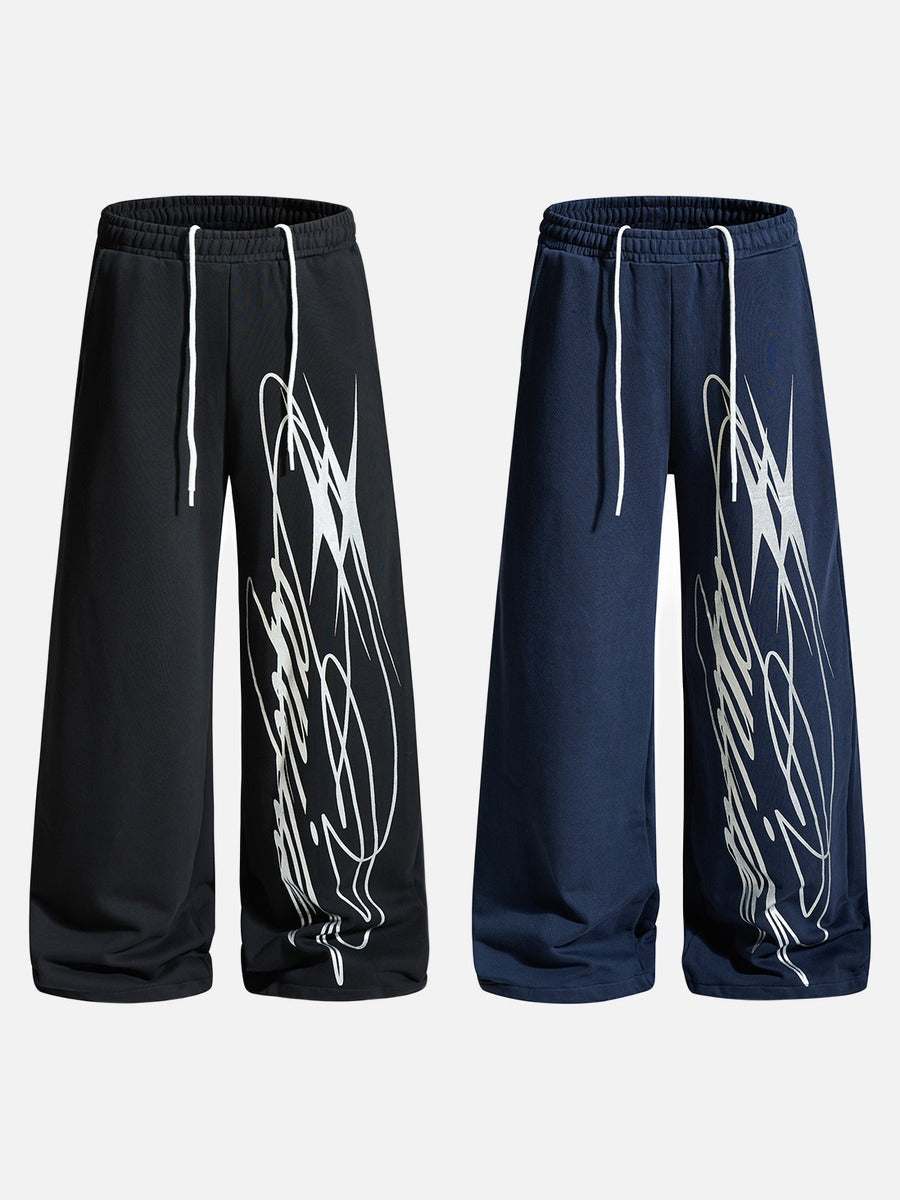 DAXUEN black wide-leg abstract graphic sweatpants