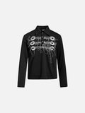 DAXUEN grey long-sleeved abstract musical graphic polo shirt