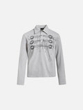 DAXUEN grey long-sleeved abstract musical graphic polo shirt