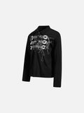 DAXUEN grey long-sleeved abstract musical graphic polo shirt