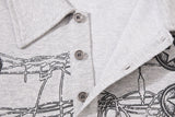 DAXUEN grey long-sleeved abstract musical graphic polo shirt