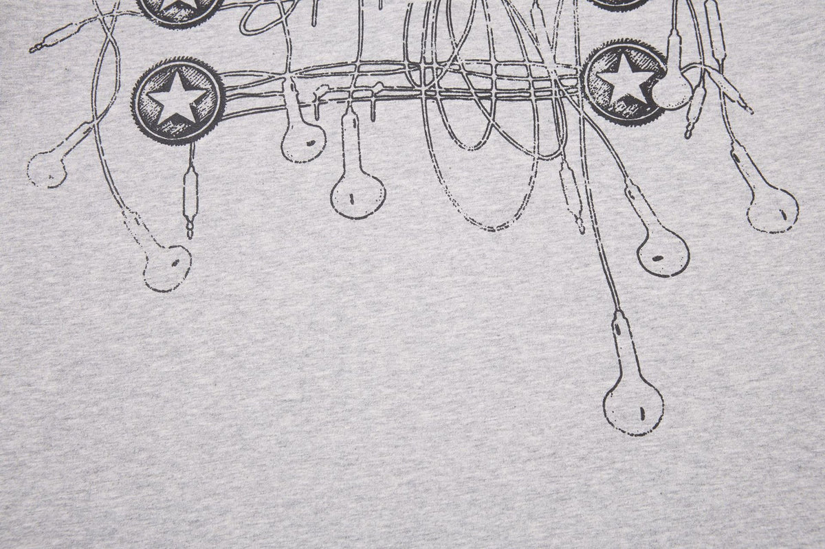 DAXUEN grey long-sleeved abstract musical graphic polo shirt