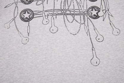DAXUEN grey long-sleeved abstract musical graphic polo shirt