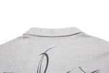 DAXUEN grey long-sleeved abstract musical graphic polo shirt