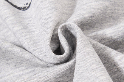 DAXUEN grey long-sleeved abstract musical graphic polo shirt