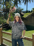 DAXUEN Oversized abstract print short-sleeve T-shirt — model photo