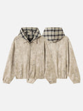 DAXUEN beige abstract print reversible hooded jacket