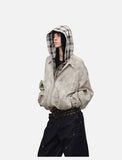 DAXUEN beige abstract print reversible hooded jacket