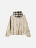 DAXUEN beige abstract print reversible hooded jacket