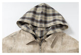 DAXUEN beige abstract print reversible hooded jacket