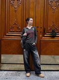 DAXUEN washed black wide-leg abstract-script sweatpants — model photo
