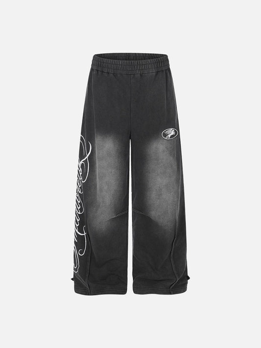 DAXUEN washed black wide-leg abstract-script sweatpants